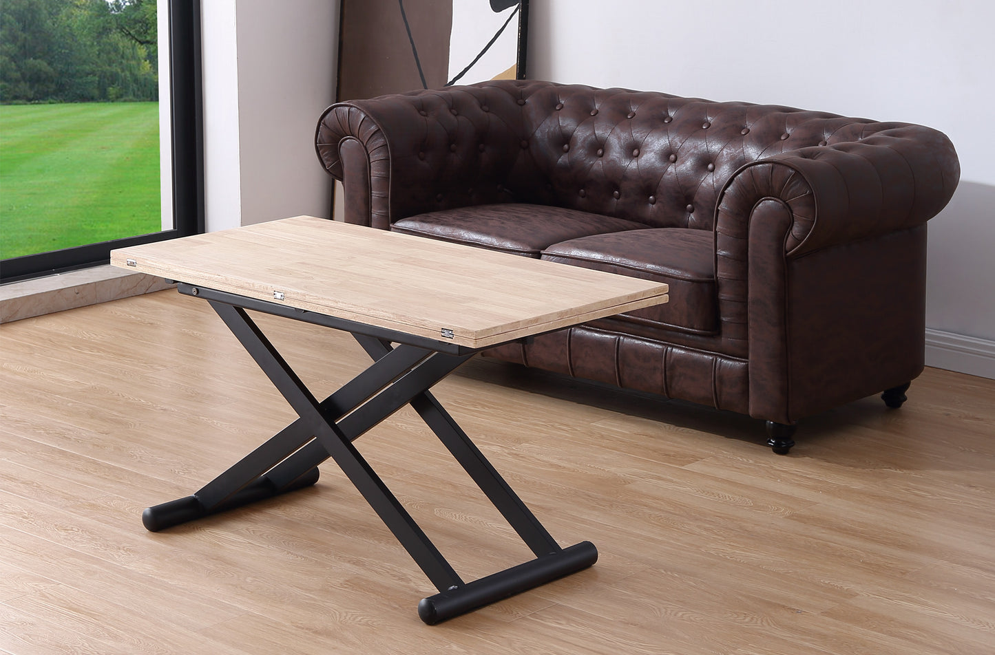 MESA CENTRO ELEVABLE Y EXTENSIBLE OASIS 110 x 57 CM ROBLE NORDISH / NEGRO