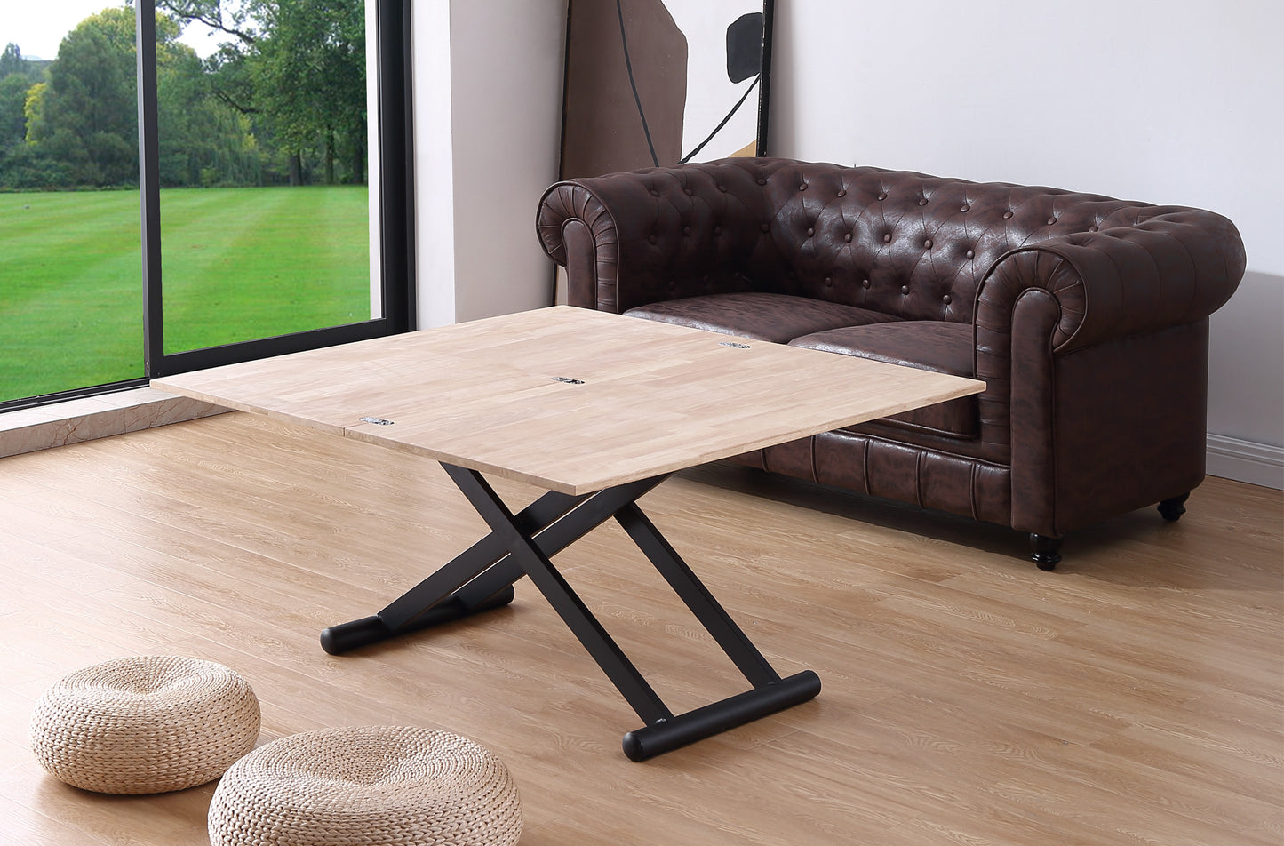 MESA CENTRO ELEVABLE Y EXTENSIBLE OASIS 110 x 57 CM ROBLE NORDISH / NEGRO