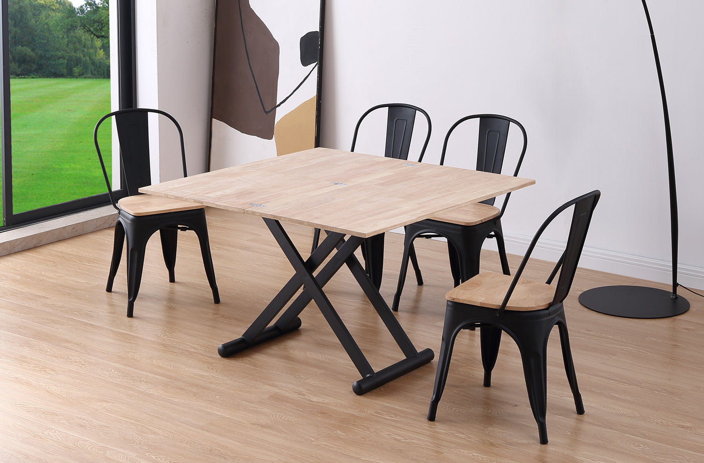 MESA CENTRO ELEVABLE Y EXTENSIBLE OASIS 110 x 57 CM ROBLE NORDISH / NEGRO