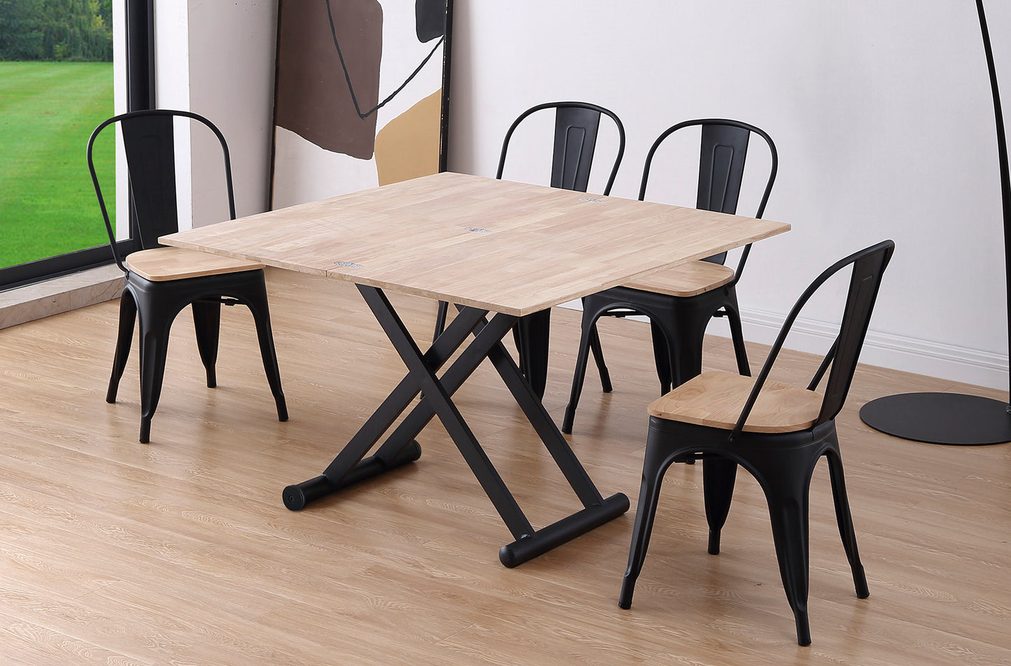 MESA CENTRO ELEVABLE Y EXTENSIBLE NATURAL 110 x 57 CM ROBLE NORDISH / NEGRO.