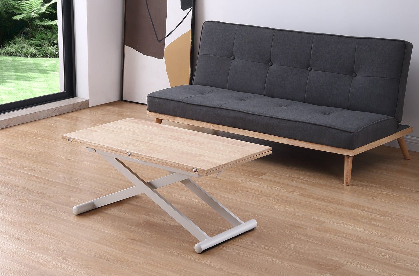 MESA CENTRO ELEVABLE Y EXTENSIBLE OASIS 110 X 57 CM ROBLE NORDISH / BLANCO