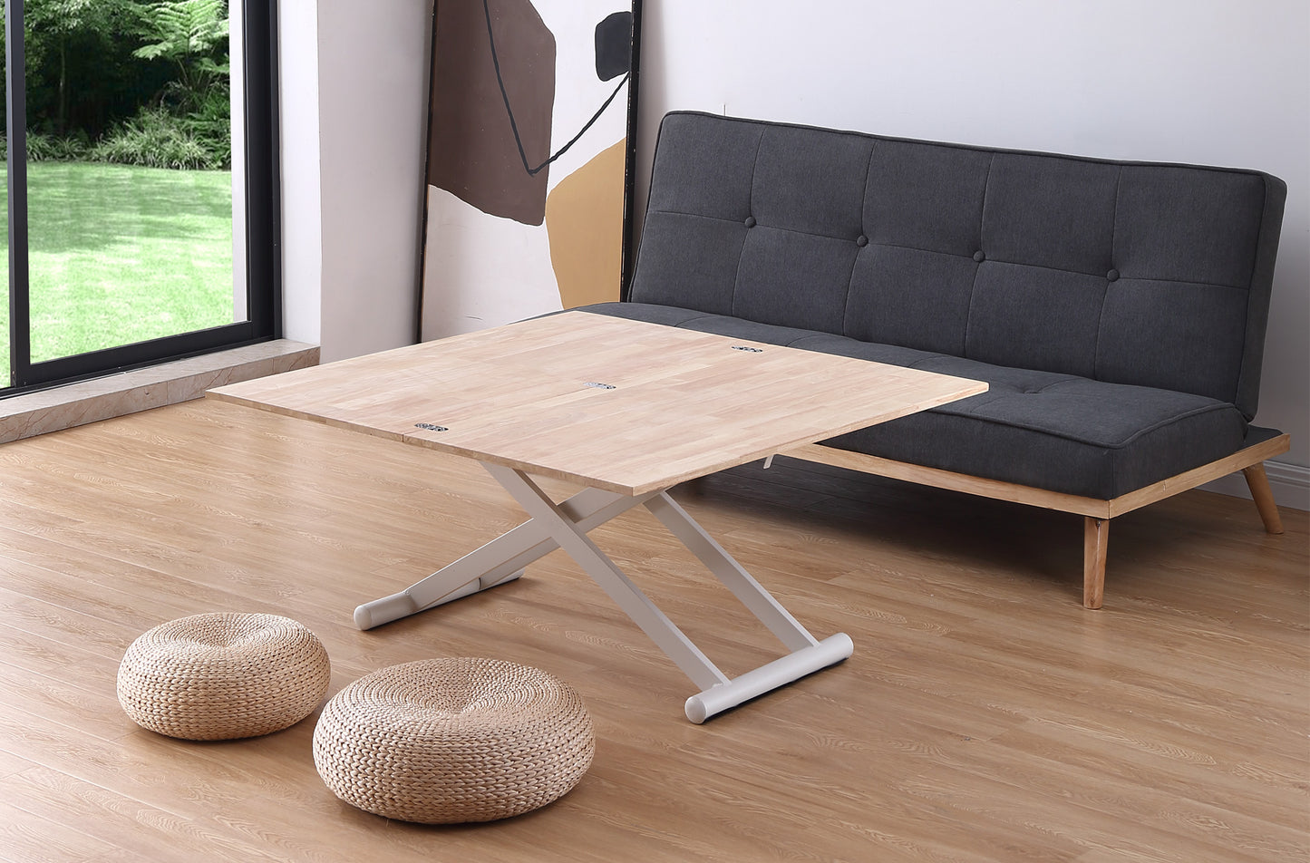 MESA CENTRO ELEVABLE Y EXTENSIBLE OASIS 110 X 57 CM ROBLE NORDISH / BLANCO