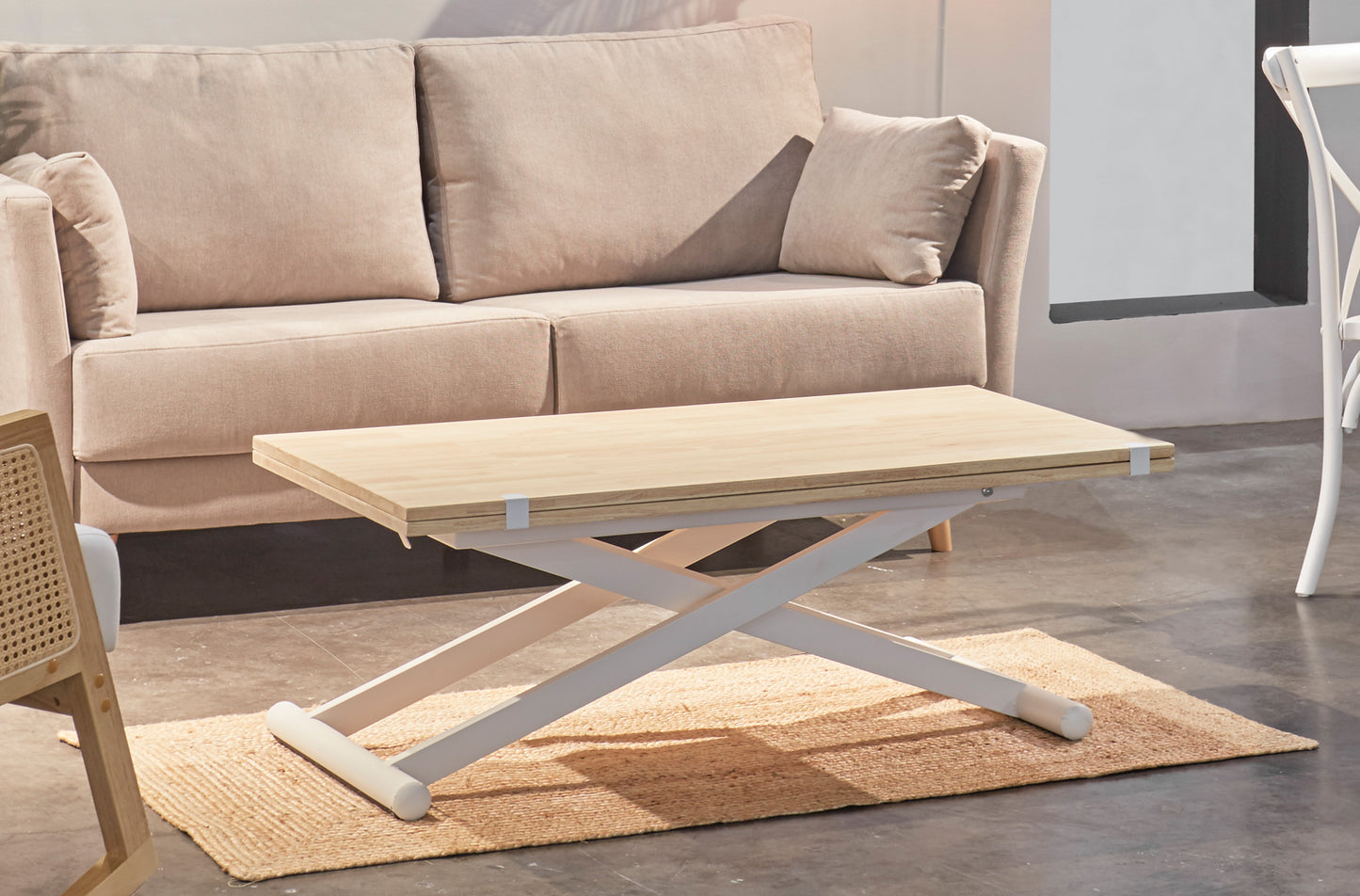 MESA CENTRO ELEVABLE Y EXTENSIBLE OASIS 110 X 57 CM ROBLE NORDISH / BLANCO