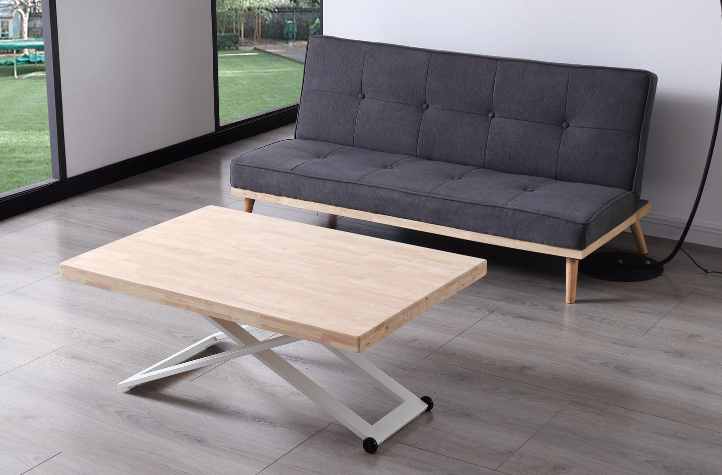 MESA CENTRO ELEVABLE NIEBLA 120 x 80 CM ROBLE NORDISH / BLANCO
