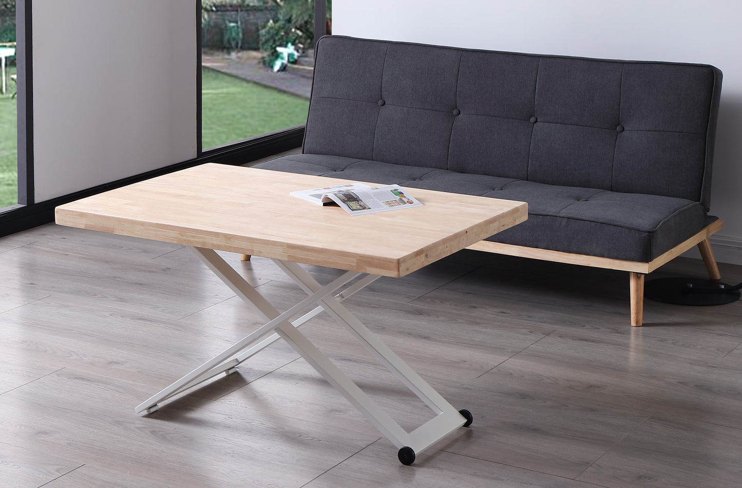 MESA CENTRO ELEVABLE NIEBLA 120 x 80 CM ROBLE NORDISH / BLANCO