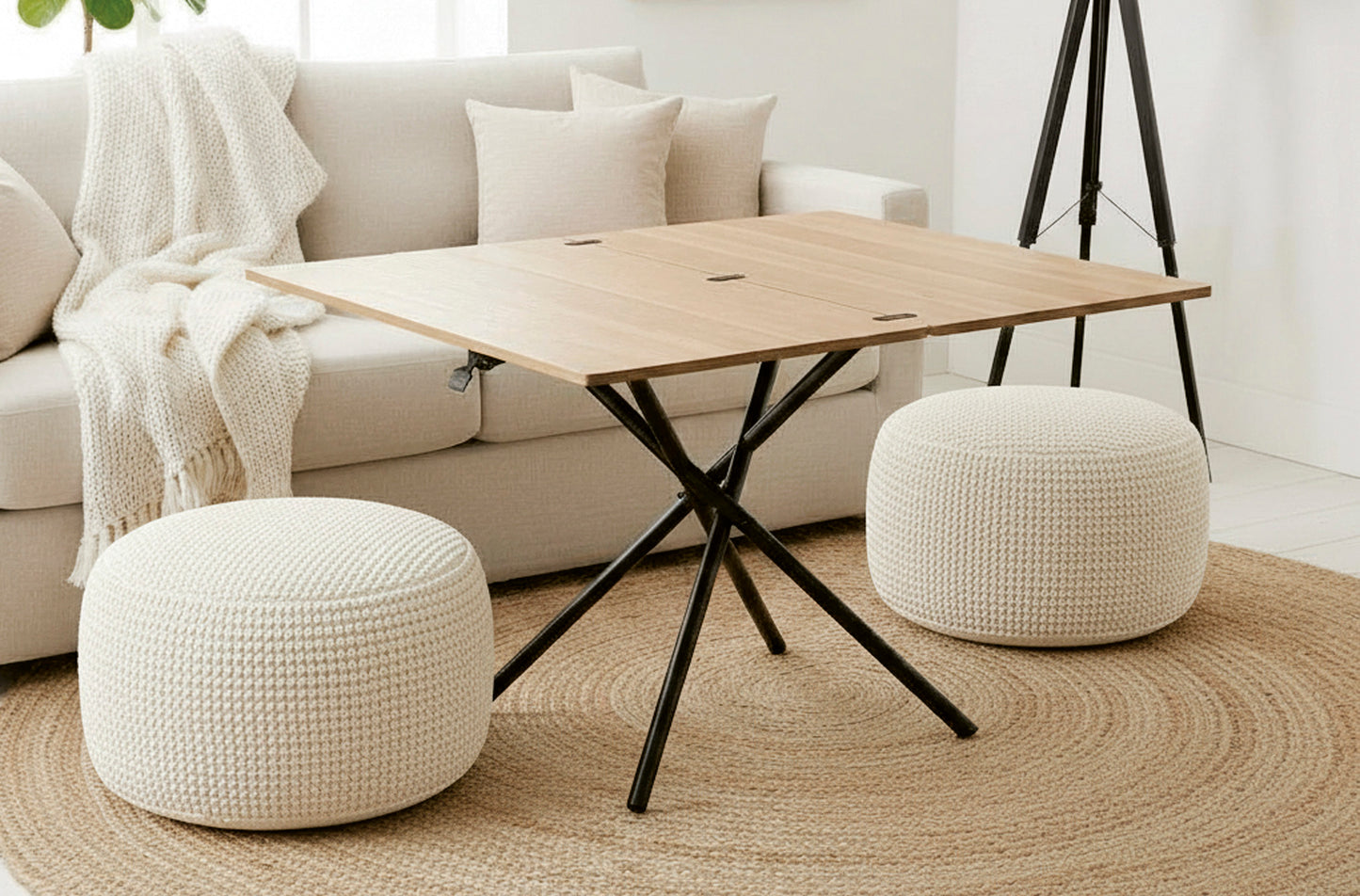 MESA CENTRO ELEVABLE Y EXTENSIBLE KATY 100 x 57 - 114 CM OAK / NEGRO