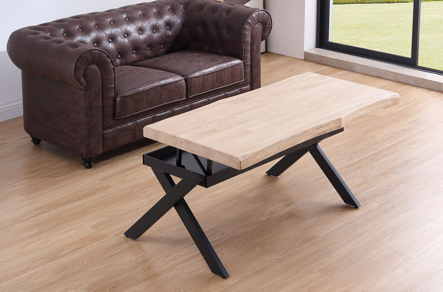 MESA CENTRO ELEVABLE NEBULOSA 120 x 66 CM TAPA CON FORMA ROBLE NORDISH / NEGRO
