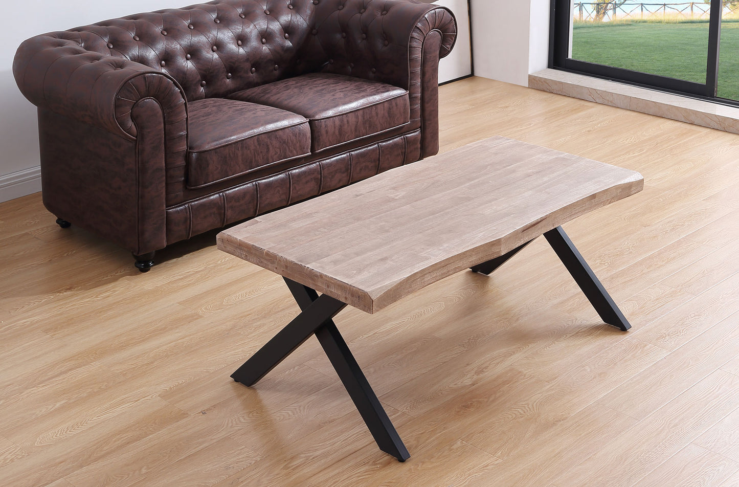 MESA CENTRO ELEVABLE NEBULOSA 120 x 66 CM TAPA CON FORMA ROBLE HONEY / NEGRO