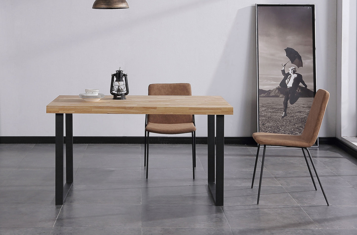 MESA COMEDOR FIJA NATURAL 140 x 80 CM  ROBLE NORDISH / NEGRO.
