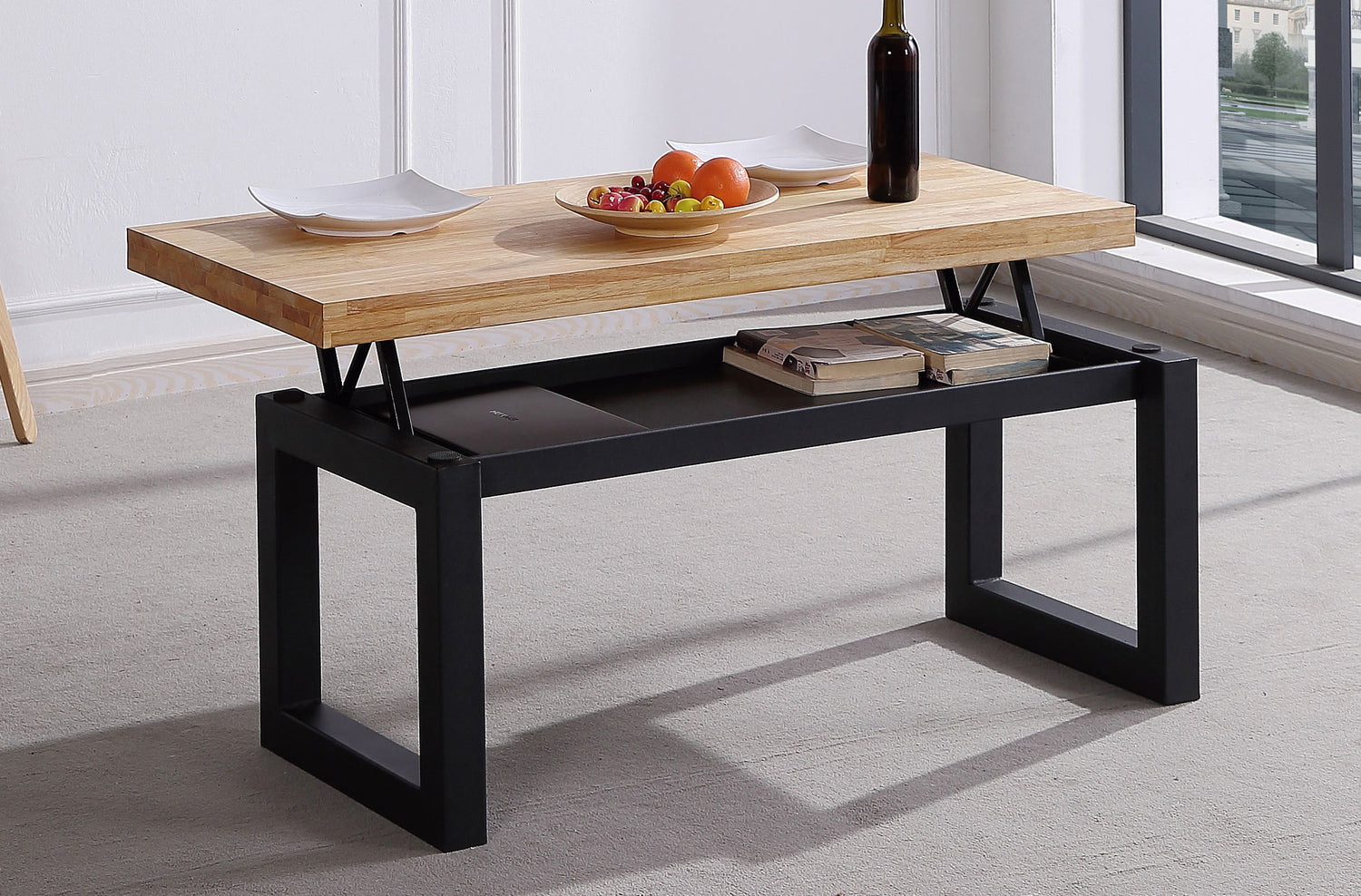 Mesa centro elevable Eclipse 120x60 cm roble nordish/negro - madera, 120 x 60 x 47,5 cm