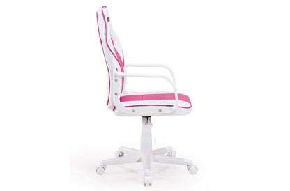 SILLÓN GIRATORIO RACER JUNIOR SÍMIL PIEL BLANCO / FRESA