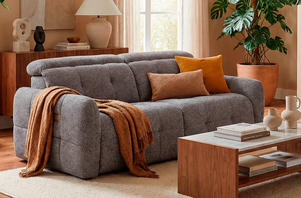 Sofa 3 Plazas 2 Relax Gustaf Tejido Gris