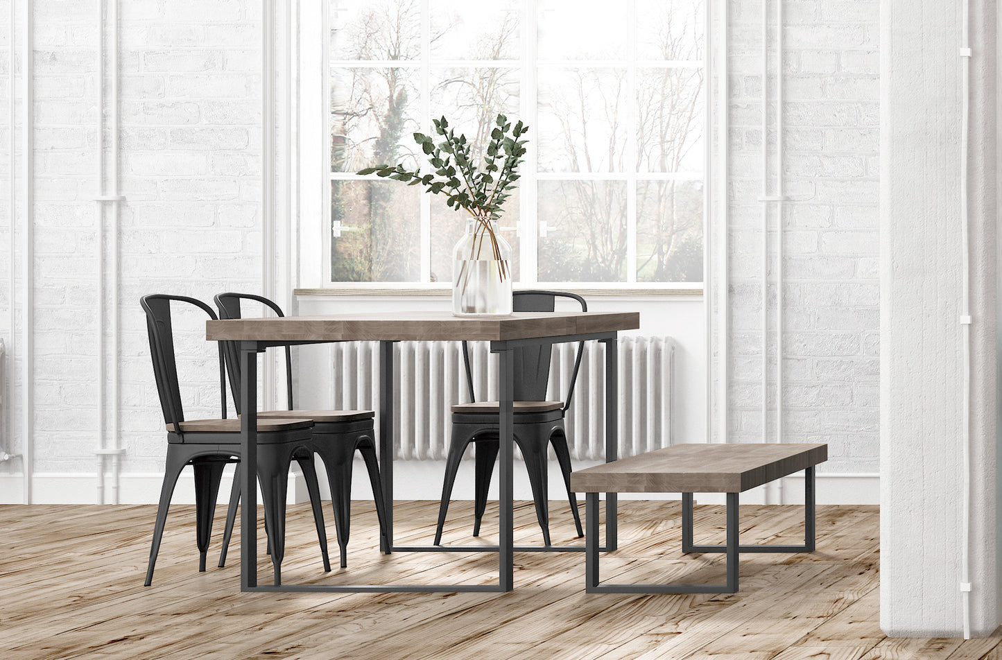 MESA COMEDOR EXTENSIBLE OPORTO 140/180 x 80 CM ROBLE AMERICAN / NEGRO