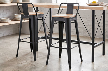 Taburete alto Tolix negro Asiento madera roble nordish (Pack 4 unidades)