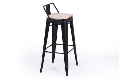 Taburete alto Tolix negro Asiento madera roble nordish (Pack 4 unidades)