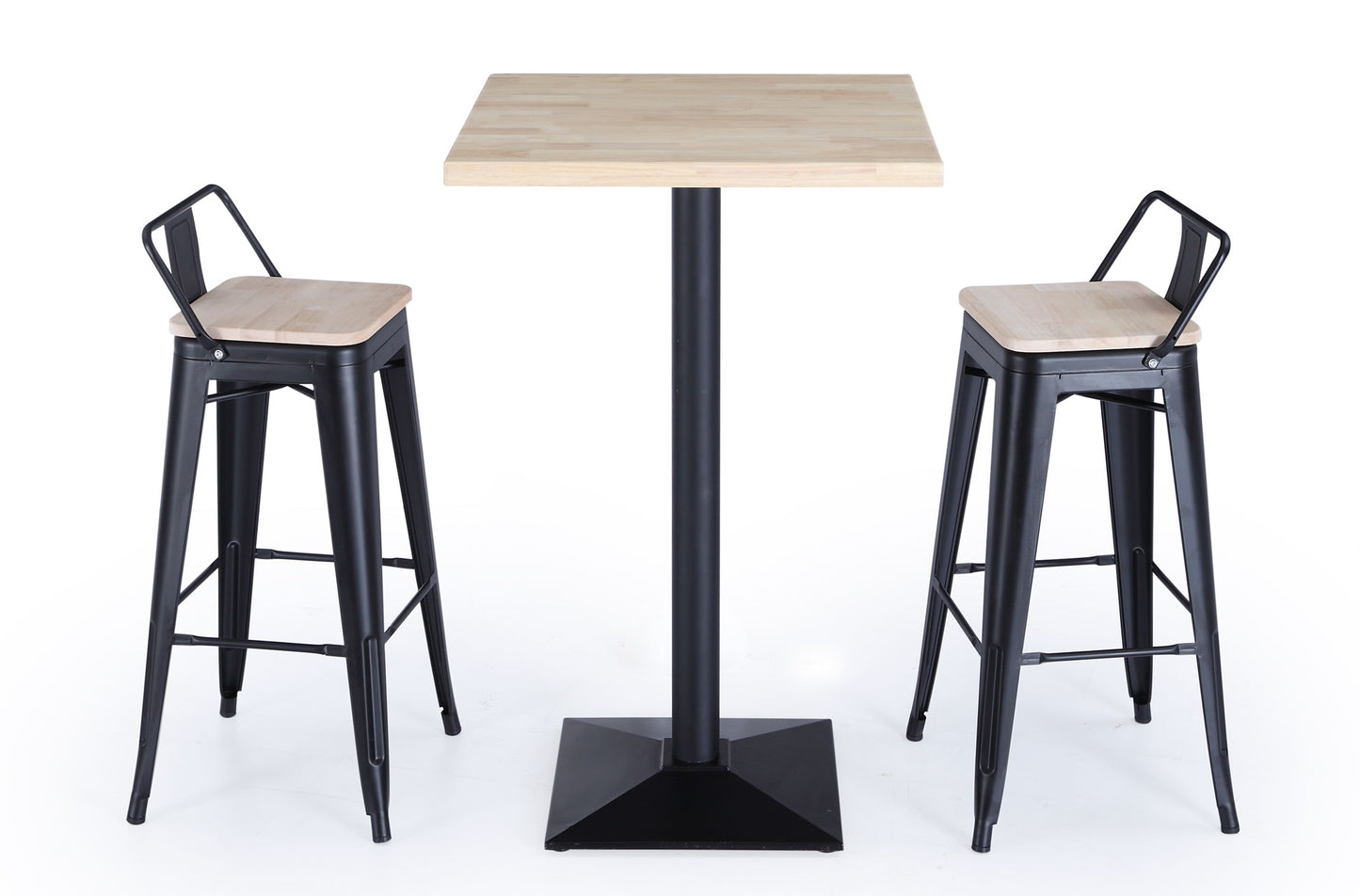 Taburete alto Tolix negro Asiento madera roble nordish (Pack 4 unidades)