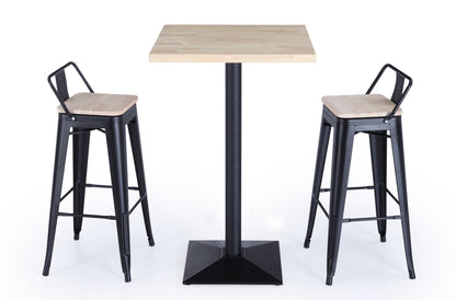 Taburete alto Tolix negro Asiento madera roble nordish (Pack 4 unidades)