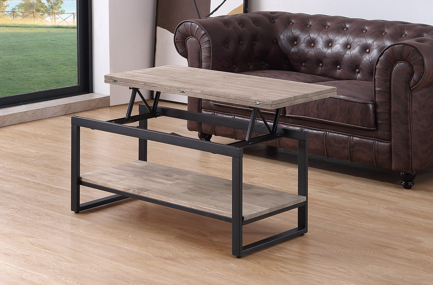 MESA CENTRO ELEVABLE Y EXTENSIBLE TERRA  100 x 45 CM ROBLE HONEY / NEGRO