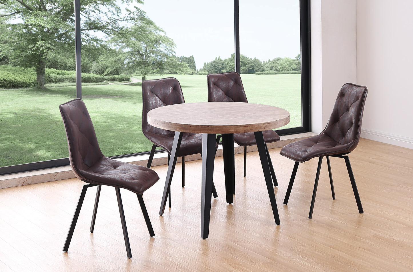 MESA COMEDOR REDONDA FIJA PARÍS 100 CM  ROBLE HONEY / NEGRO