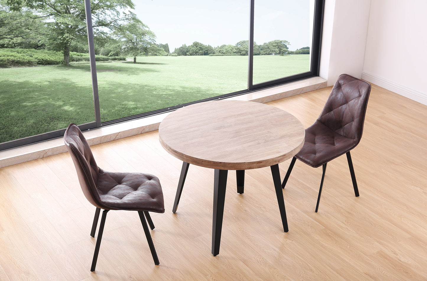 MESA COMEDOR REDONDA FIJA PARÍS 100 CM  ROBLE HONEY / NEGRO