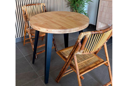 MESA COMEDOR REDONDA EXTENSIBLE BERG 80 - 120 - 160 CM ROBLE NORDISH / NEGRO.