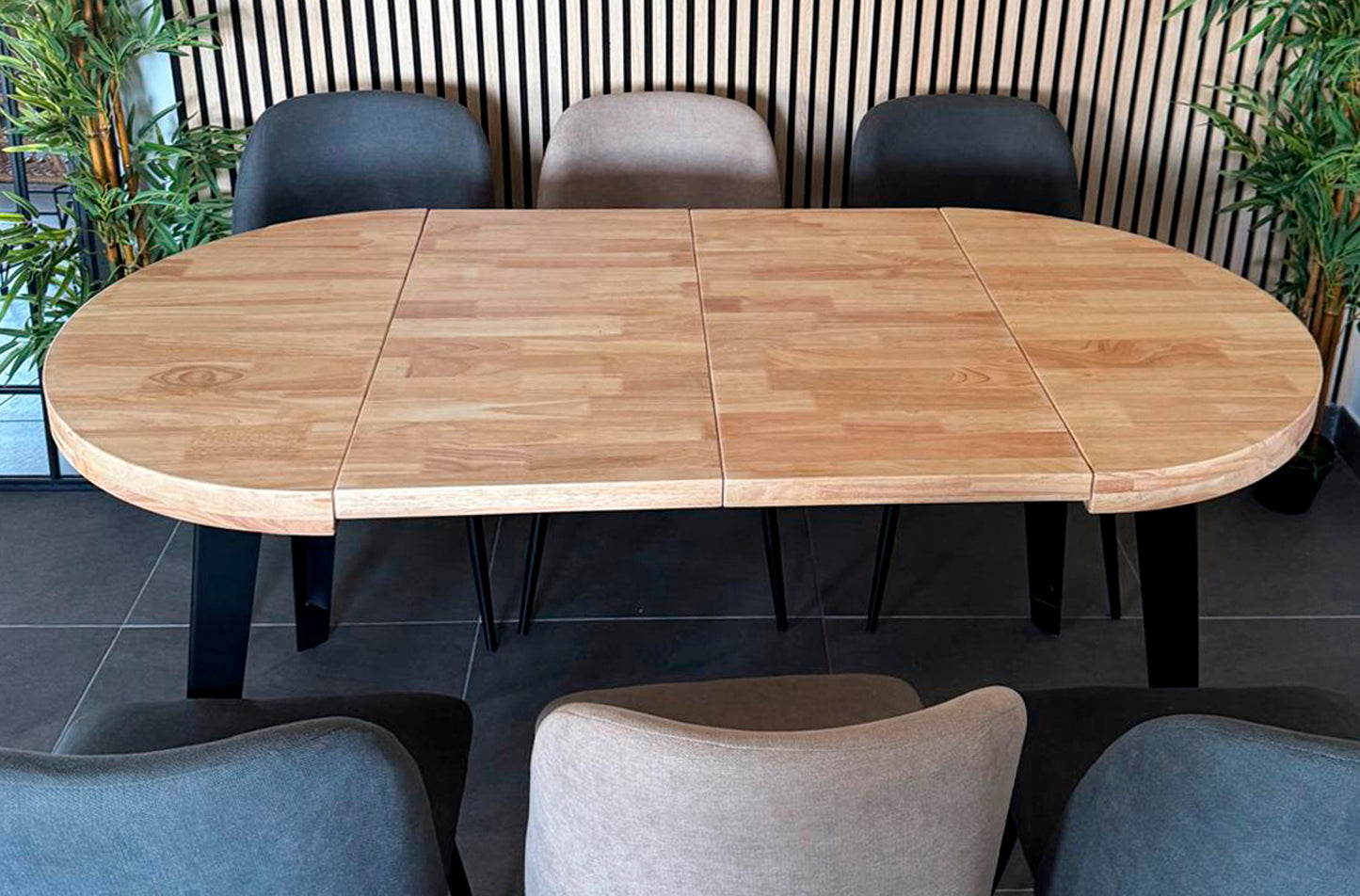 MESA COMEDOR REDONDA EXTENSIBLE BERG 80 - 120 - 160 CM ROBLE NORDISH / NEGRO.