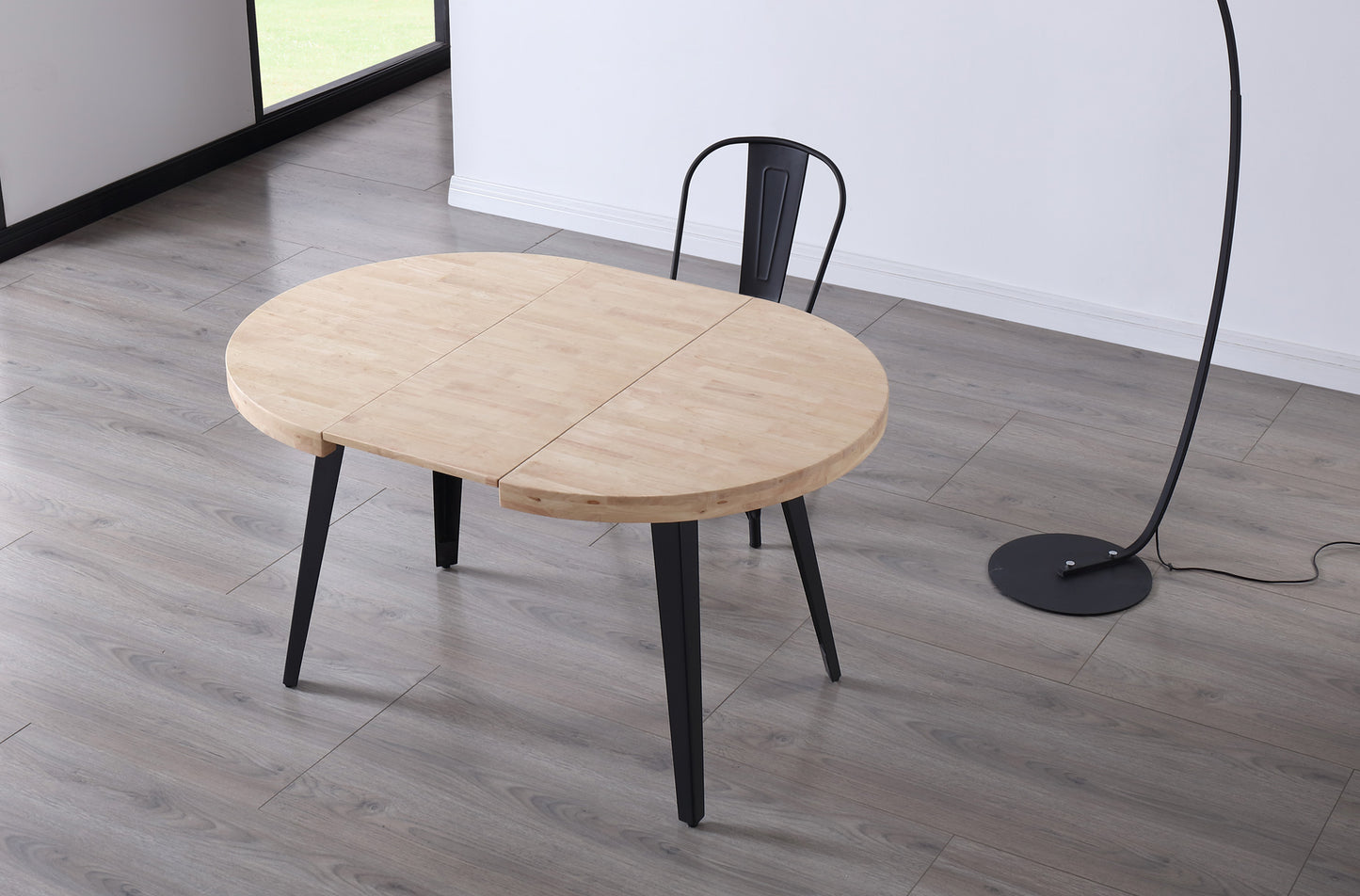 MESA COMEDOR REDONDA EXTENSIBLE PARÍS 100/140/180 CM ROBLE NORDISH / NEGRO