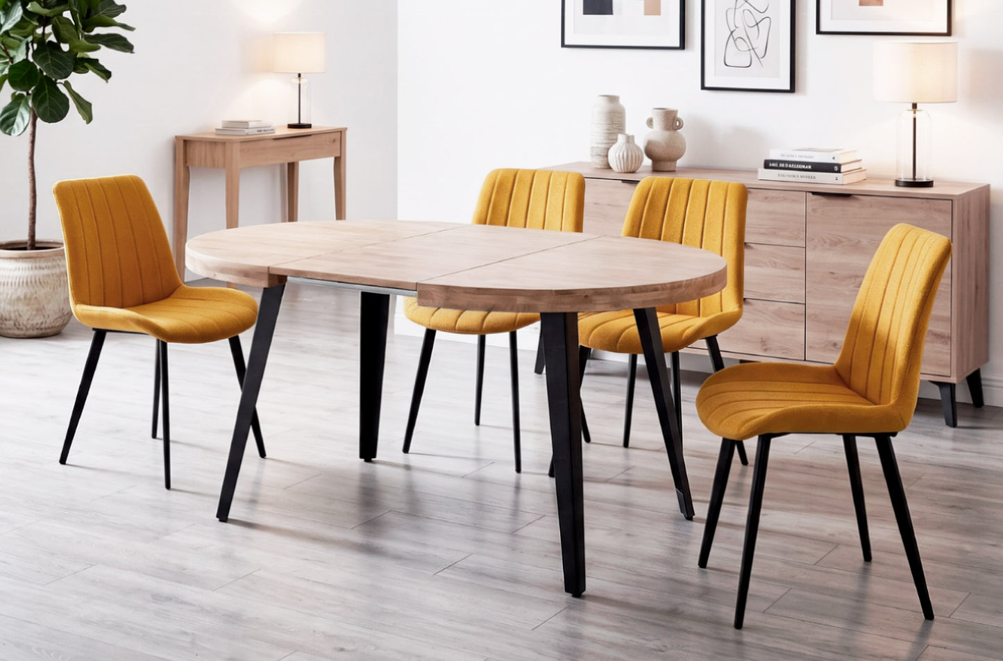 MESA COMEDOR REDONDA EXTENSIBLE PARÍS 100/140/180 CM  ROBLE HONEY / NEGRO