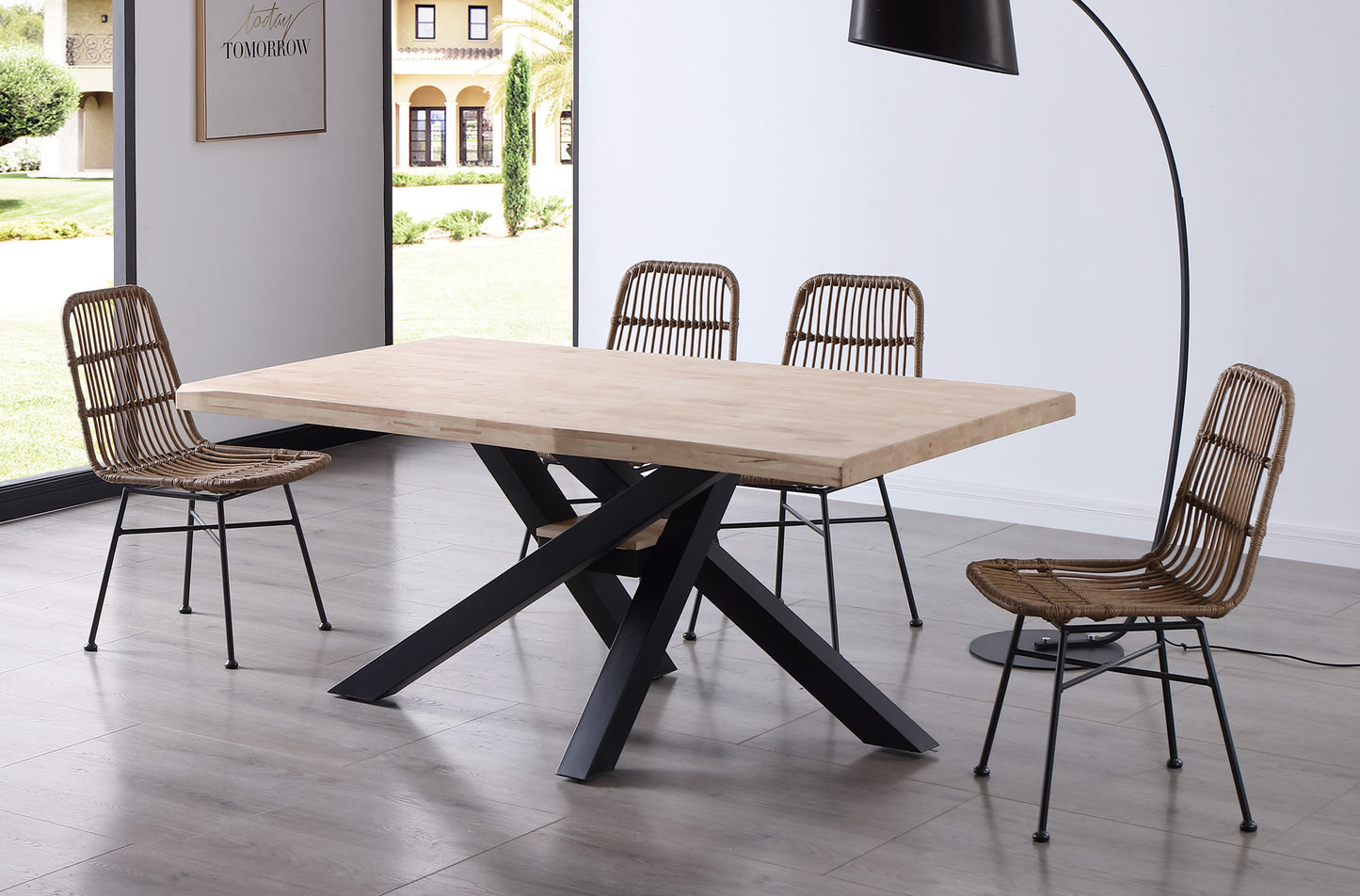 MESA COMEDOR FIJA MYKONOS 180 x 100 CM  ROBLE NORDISH / NEGRO TAPA CON FORMA