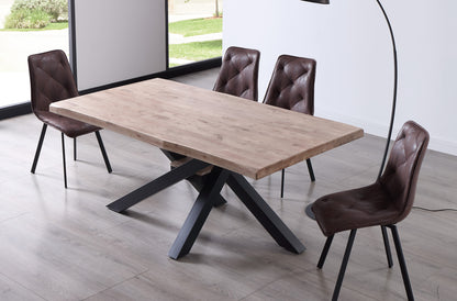 MESA COMEDOR FIJA MYKONOS 180 x 100 CM  ROBLE HONEY / NEGRO TAPA CON FORMA