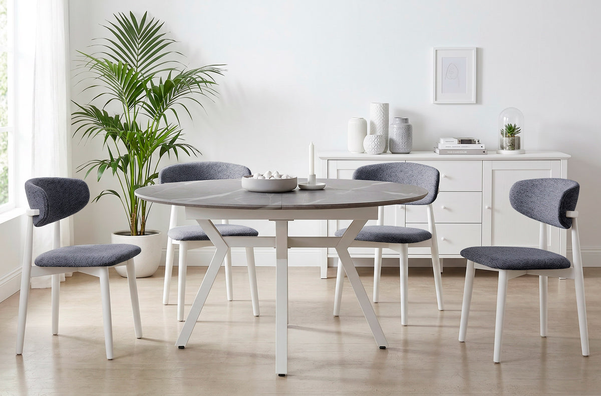 Mesa Comedor Redonda Extensible Paul 130 - 160 x 130 cm Ceramic Grey / Blanco