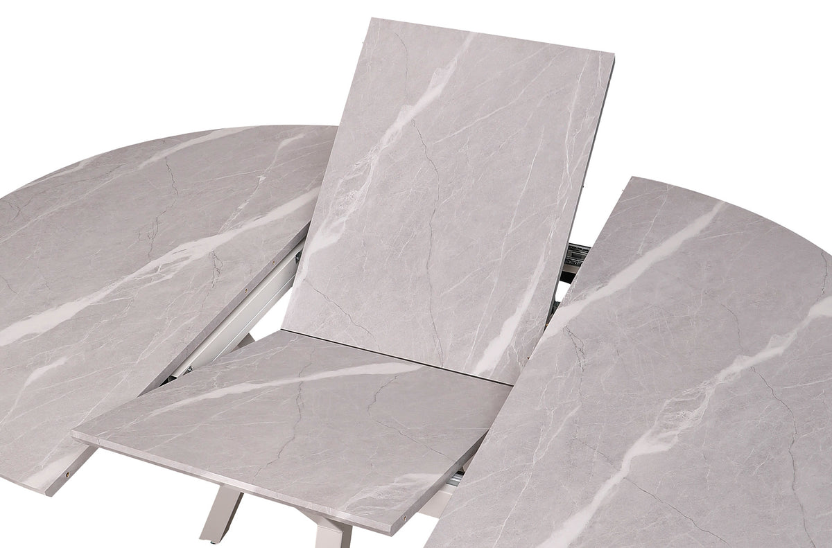 Mesa Comedor Redonda Extensible Paul 130 - 160 x 130 cm Ceramic Grey / Blanco