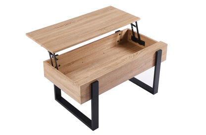MESA CENTRO ELEVABLE 110 X 60 CM INDUSTRIAL OAK / NEGRO.