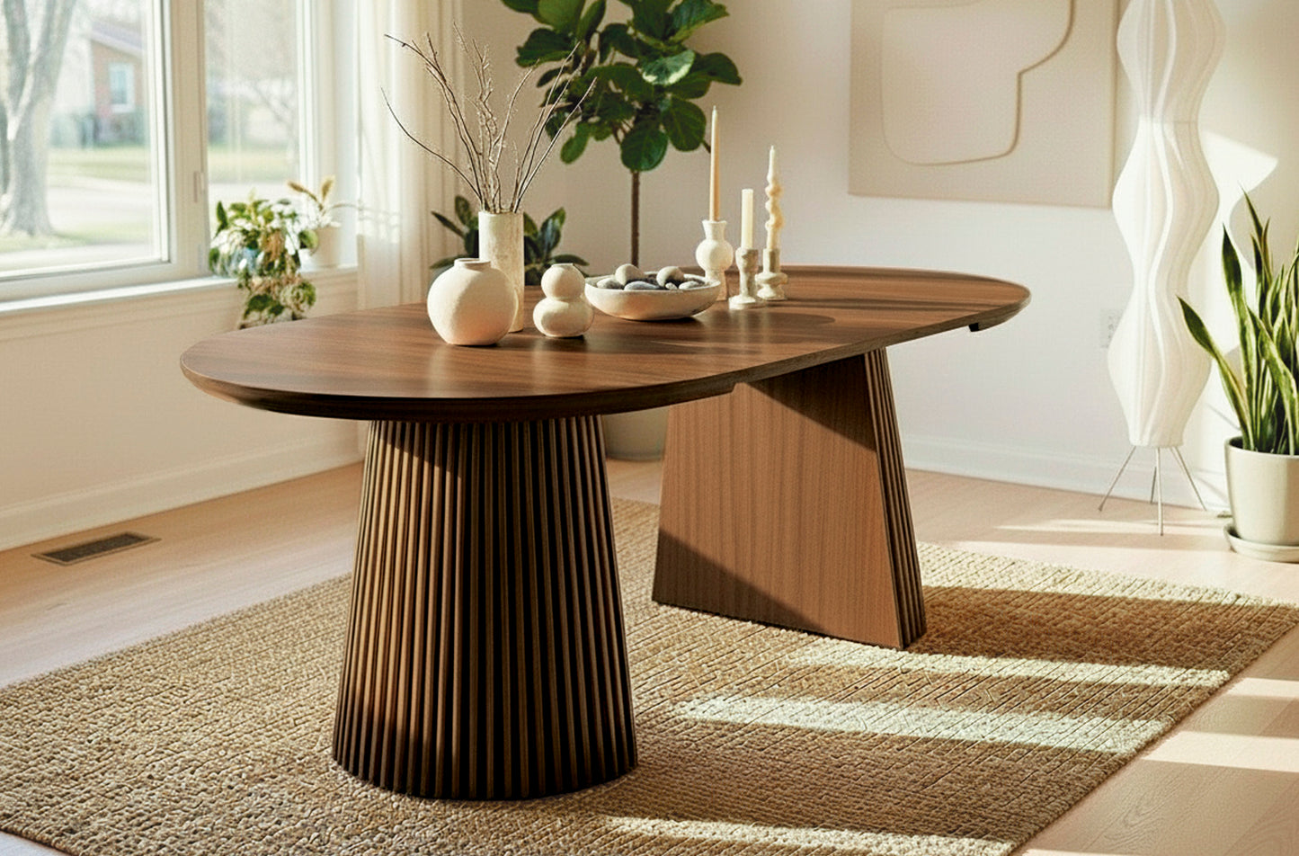 MESA COMEDOR REDONDA EXTENSIBLE KEANU 120 - 160 - 200 x 120 CM NOGAL