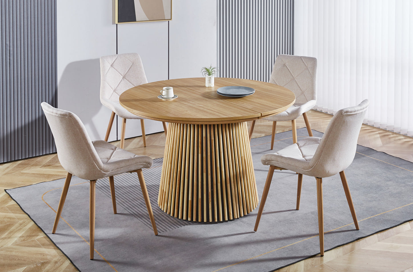 MESA COMEDOR REDONDA EXTENSIBLE KEANU 120 - 160 - 200 x 120 CM OAK.