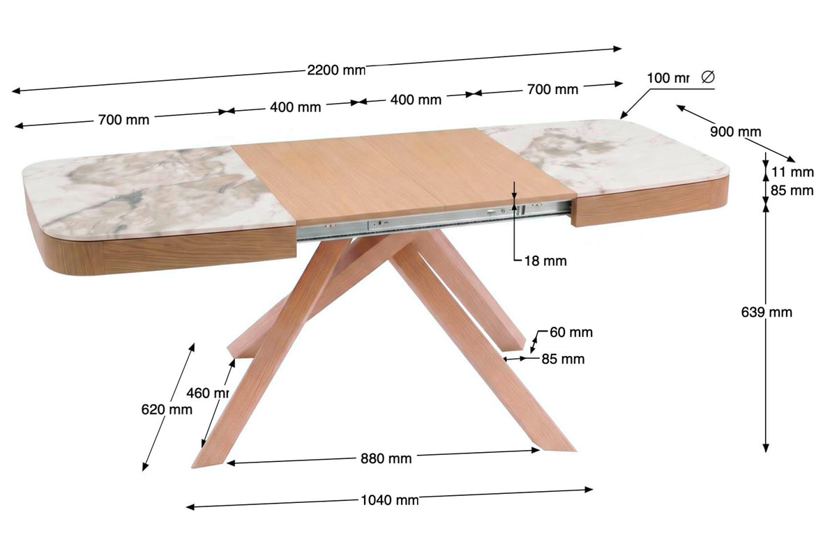 Mesa Comedor Extensible Dune 140 - 180 - 220 x 90 cm Oak Trend / Blanco