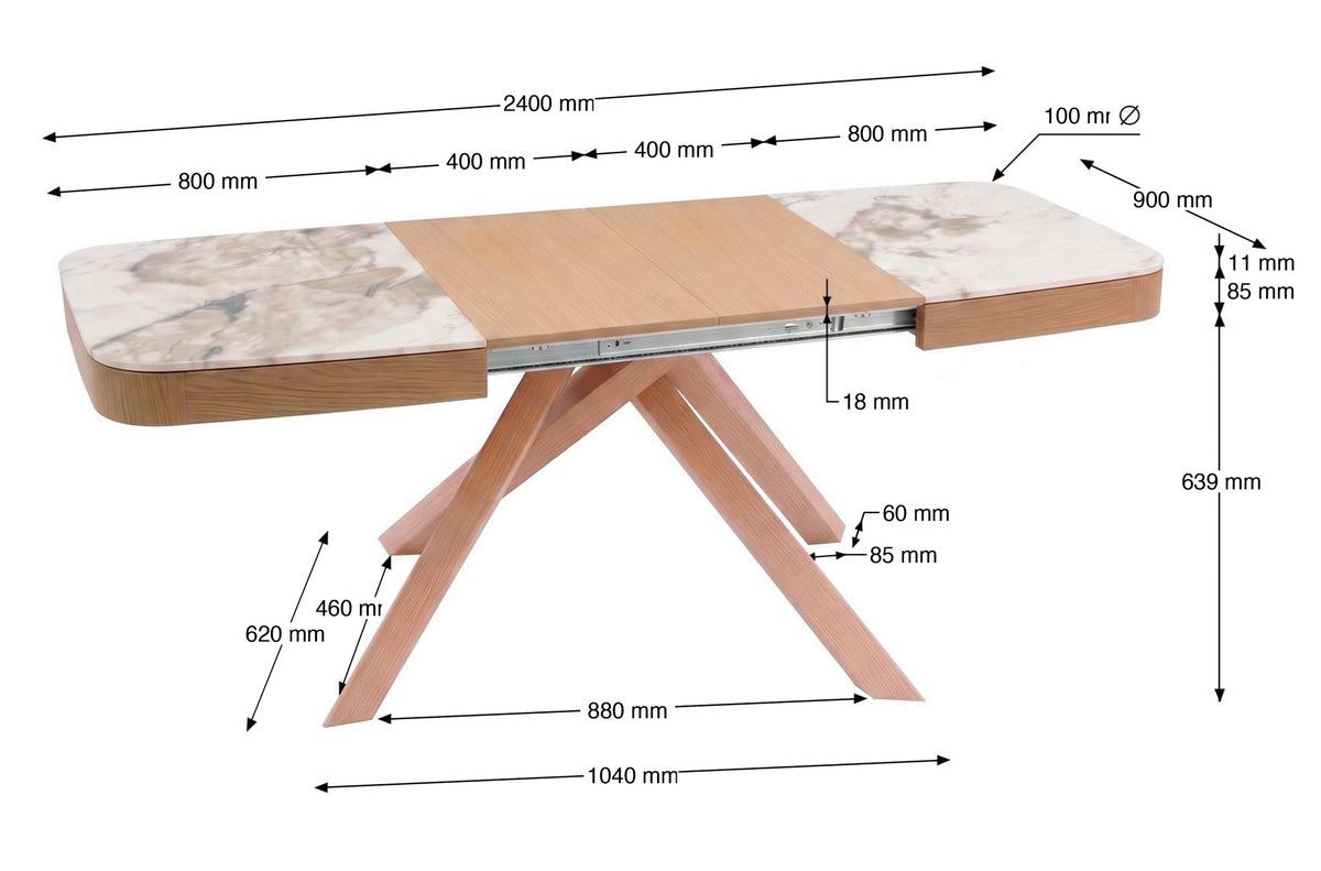 Mesa Comedor Extensible Dune 160 - 200 - 240 x 90 cm Oak Trend / Blanco