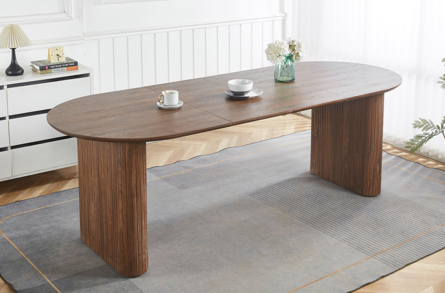 MESA COMEDOR OVAL EXTENSIBLE 150 - 190 - 230 CM PIETRA NOGAL