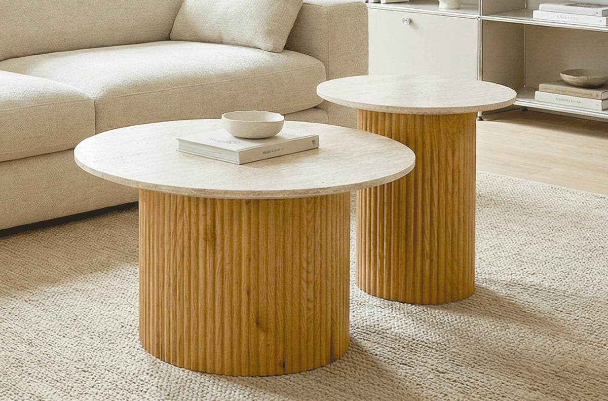 Conjunto Mesas Centro Meryl Oak / Travertino