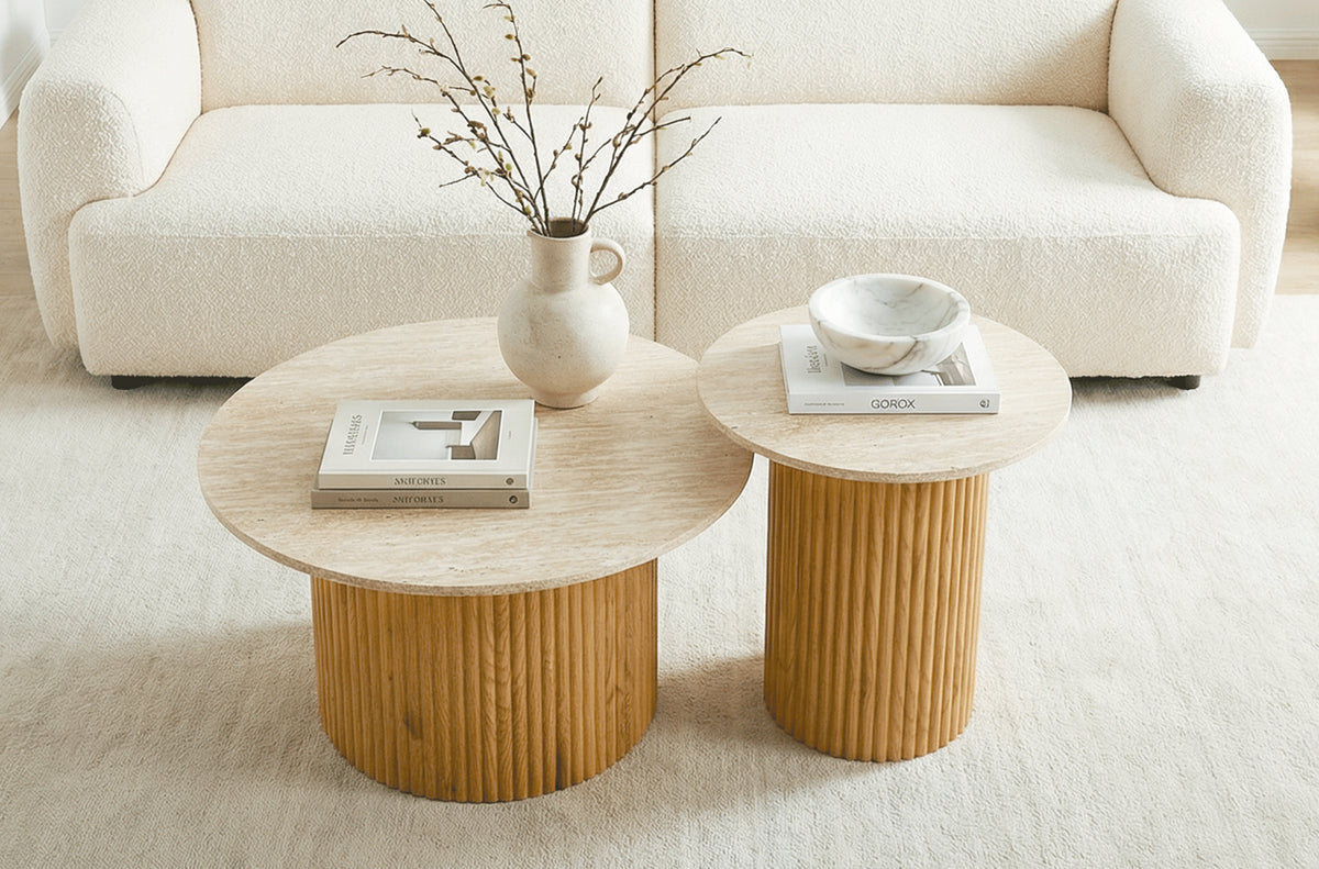 Conjunto Mesas Centro Meryl Oak / Travertino