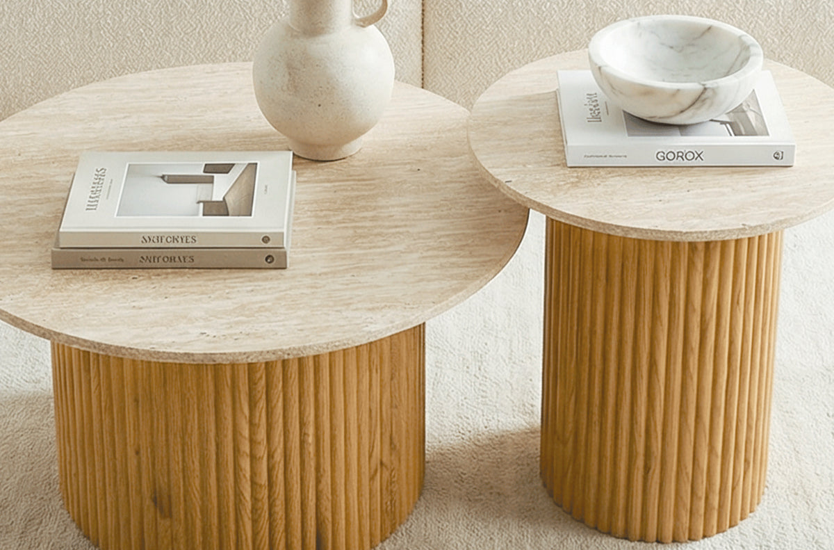 Conjunto Mesas Centro Meryl Oak / Travertino