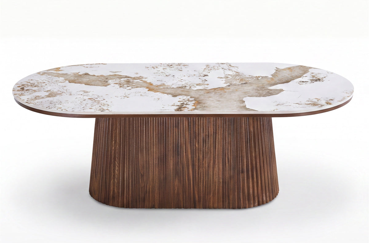 Mesa Centro Oval Angelina Ceramic / Nogal
