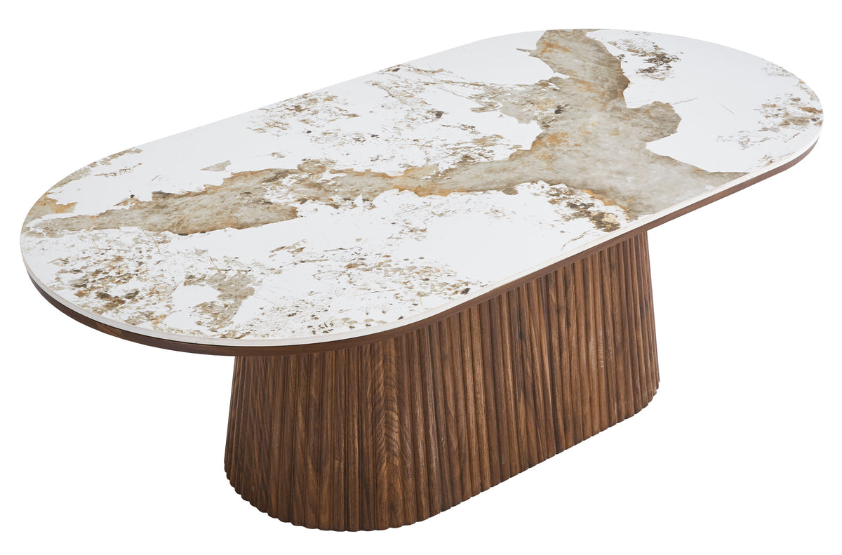 Mesa Centro Oval Angelina Ceramic / Nogal