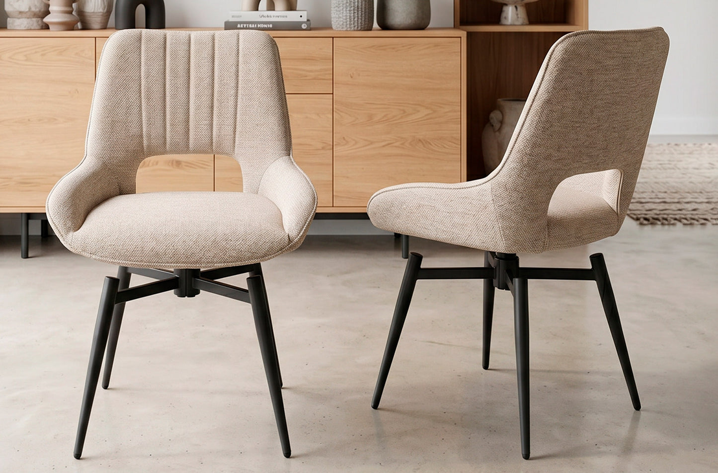 Silla de comedor giratoria Dara tejido beige (Pack 2 unidades)