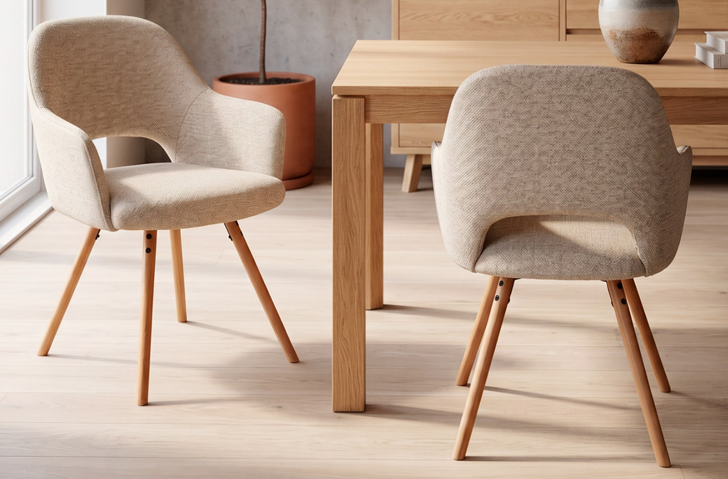 Silla de comedor giratoria Rimor tejido beige (Pack 2 unidades)