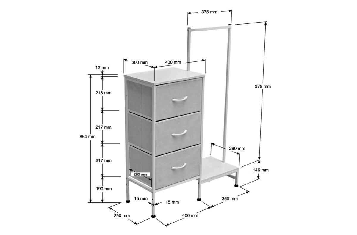 Estanteria con Colgador 3 Cubos 76 x 30 cm Blanco