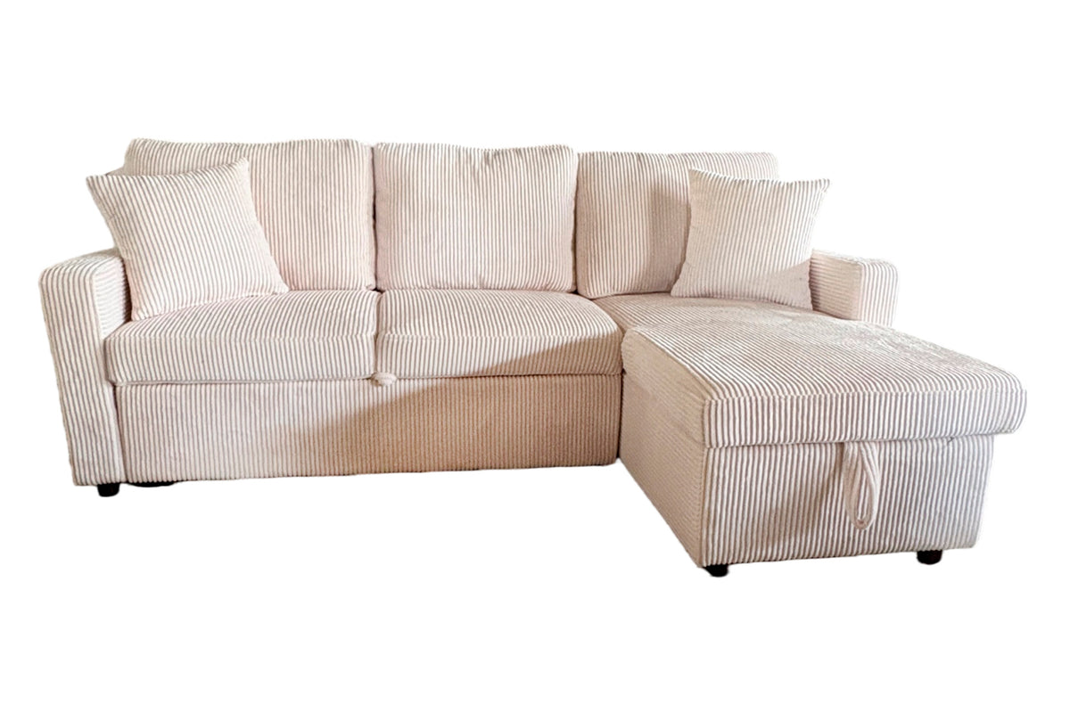 Sofa Cama Chaise 210 cm con Arcon Corduroy Crema