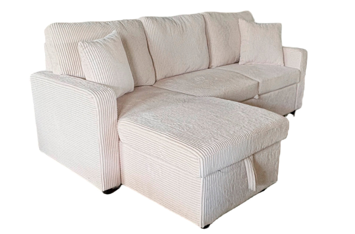 Sofa Cama Chaise 210 cm con Arcon Corduroy Crema