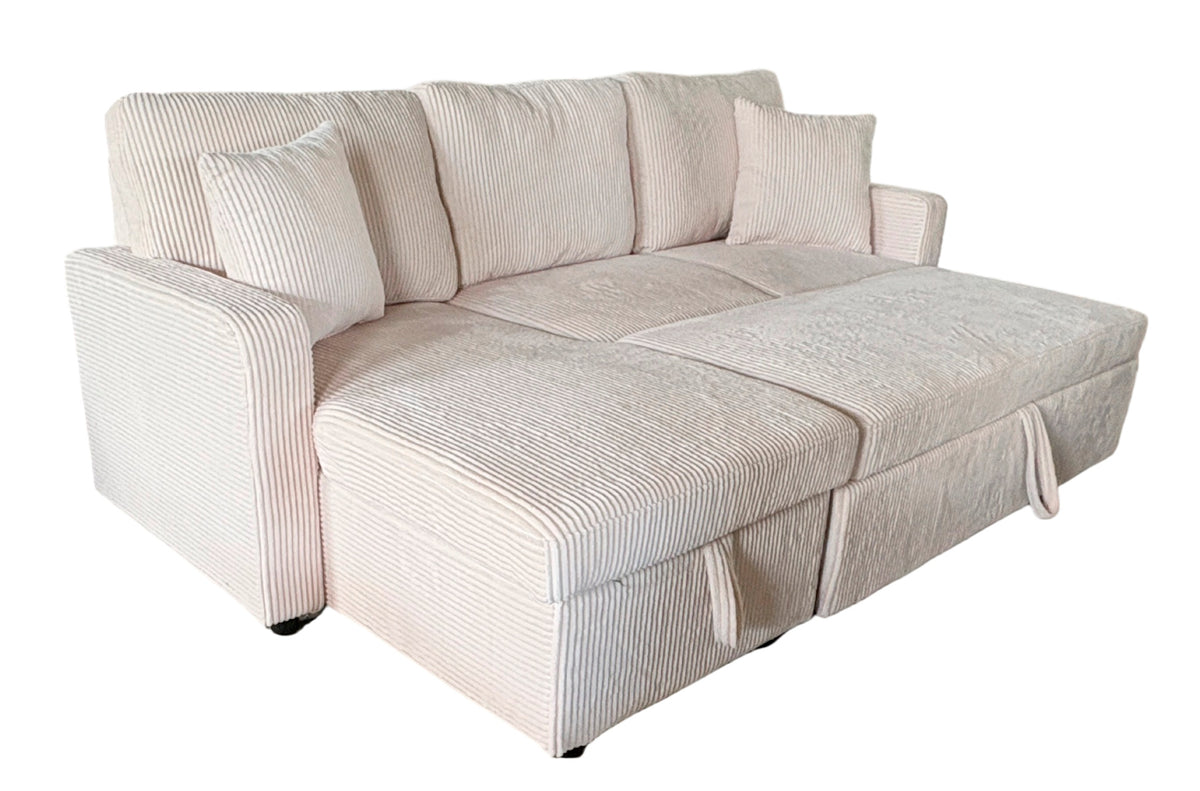 Sofa Cama Chaise 210 cm con Arcon Corduroy Crema