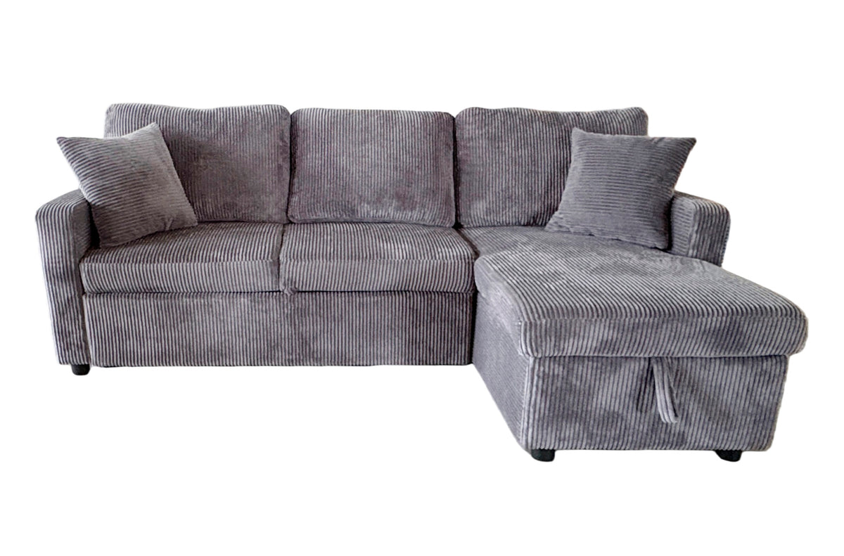 Sofa Cama Chaise 210 cm con Arcon Corduroy Gris